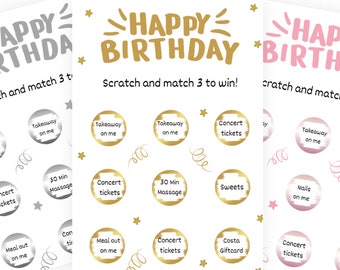 Birthday scratch and match gift card, Happy Birthday , Scratch and match 3 to win, Birthday Fun, Birthday surprise, Gift