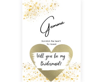 Personalised Will you be my bridesmaid? Scratch and reveal postcard. (Maid of honour? chief Bridesmaid? Flower girl?) add any name & role