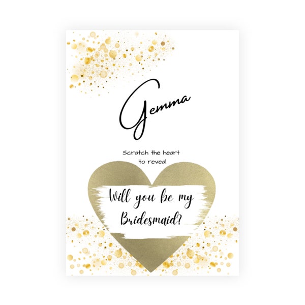 Personalised Will you be my bridesmaid? Scratch and reveal postcard. (Maid of honour? chief Bridesmaid? Flower girl?) add any name & role