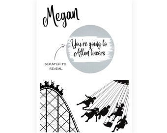 Personalised theme park announcement card, Birthday card, scratch card, Surprise card. Birthday surprise, Alton towers, Thorpe park