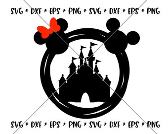 Ausverkauf!! Schloss Maus Umriss SVG, Disney Svgs, DXF, Eps, Png Instant Download-Datei, Disney World Family Trip Svg Silhouette Disneyland--C04