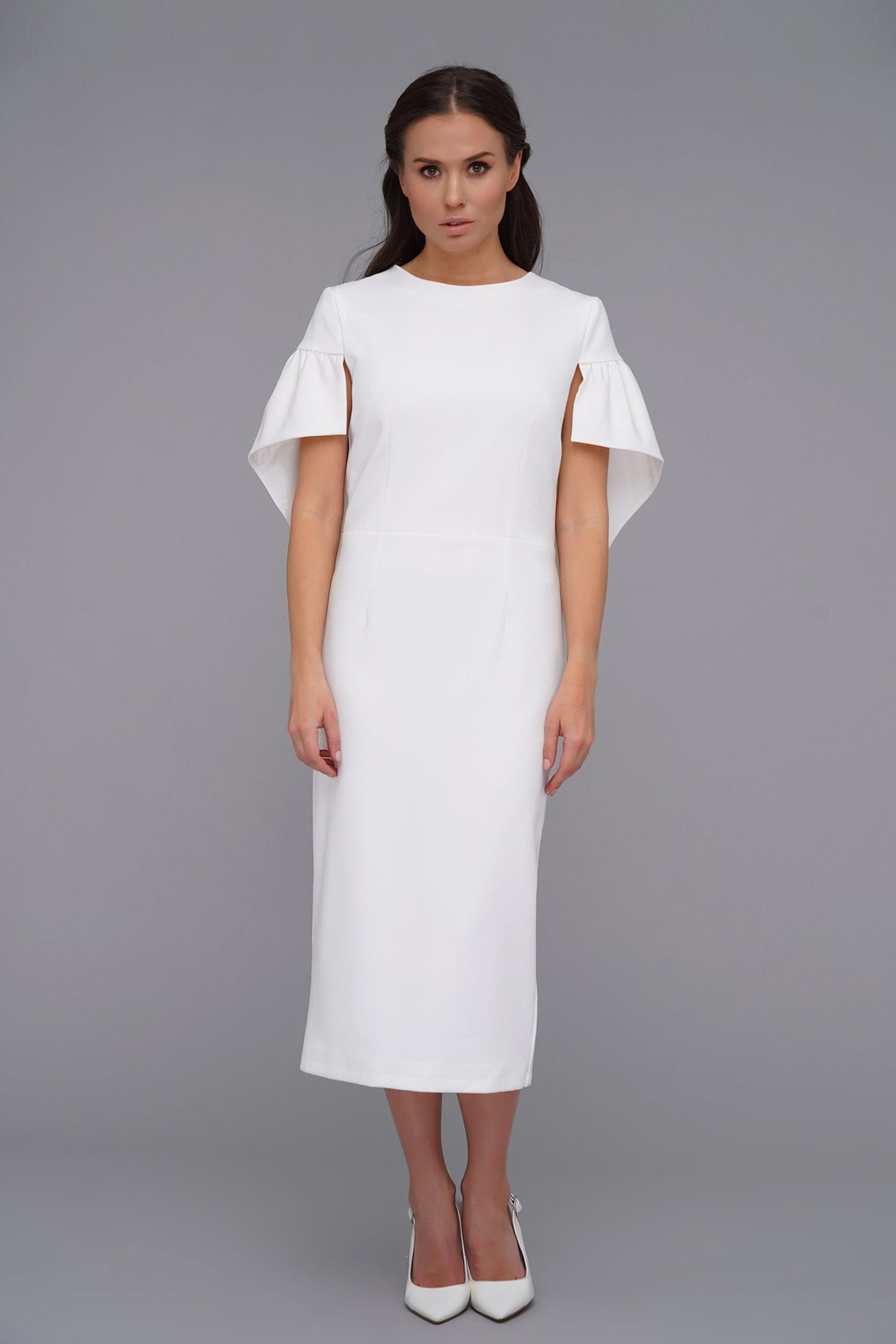 White cape pencil dress Elegant simple short wedding dress | Etsy