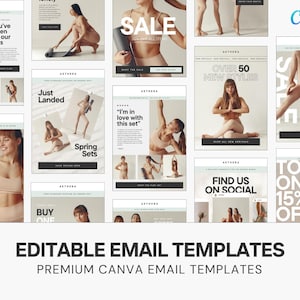 38 Modelos de e-mail | Moda Yoga | Designs de e-commerce editáveis | Newsletter Canva Pro | Mailchimp Klaviyo | Automações de campanhas Marketing