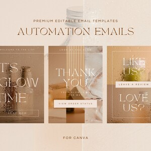 Editable email templates for ecommerce skincare brands. Made for Canva and Mailchimp, Klaviyo. Includes flows, campaigns and seasonal templates. Light, pink, modern and bright templates, minimalist. Newsletter