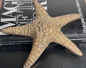 Vintage Large Brass Starfish Paper Weight or Wall Hanging, Nautical Decor, Brass Shell, Coastal Shell Decor