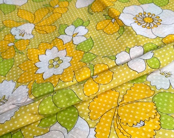Vintage Acadia Company Inc Polkadot Flower Fabric, Yellow, Green & White Fabric, Daffodils