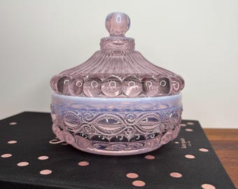 Mosser Rose Pink and Opalescent Glass Eye Winker Candy Dish, Kitchen Decor, Glass Trinket Dish, Pink Glass