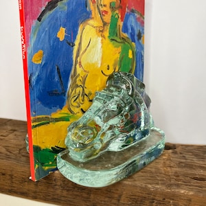 Vintage Glass Horse Bookends, office decor, clear glass bookends, horse decor
