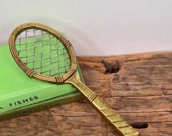 Vintage Brass Tennis Racket, Tennis Lover, Sport Decor, Brass Decor, Sports
