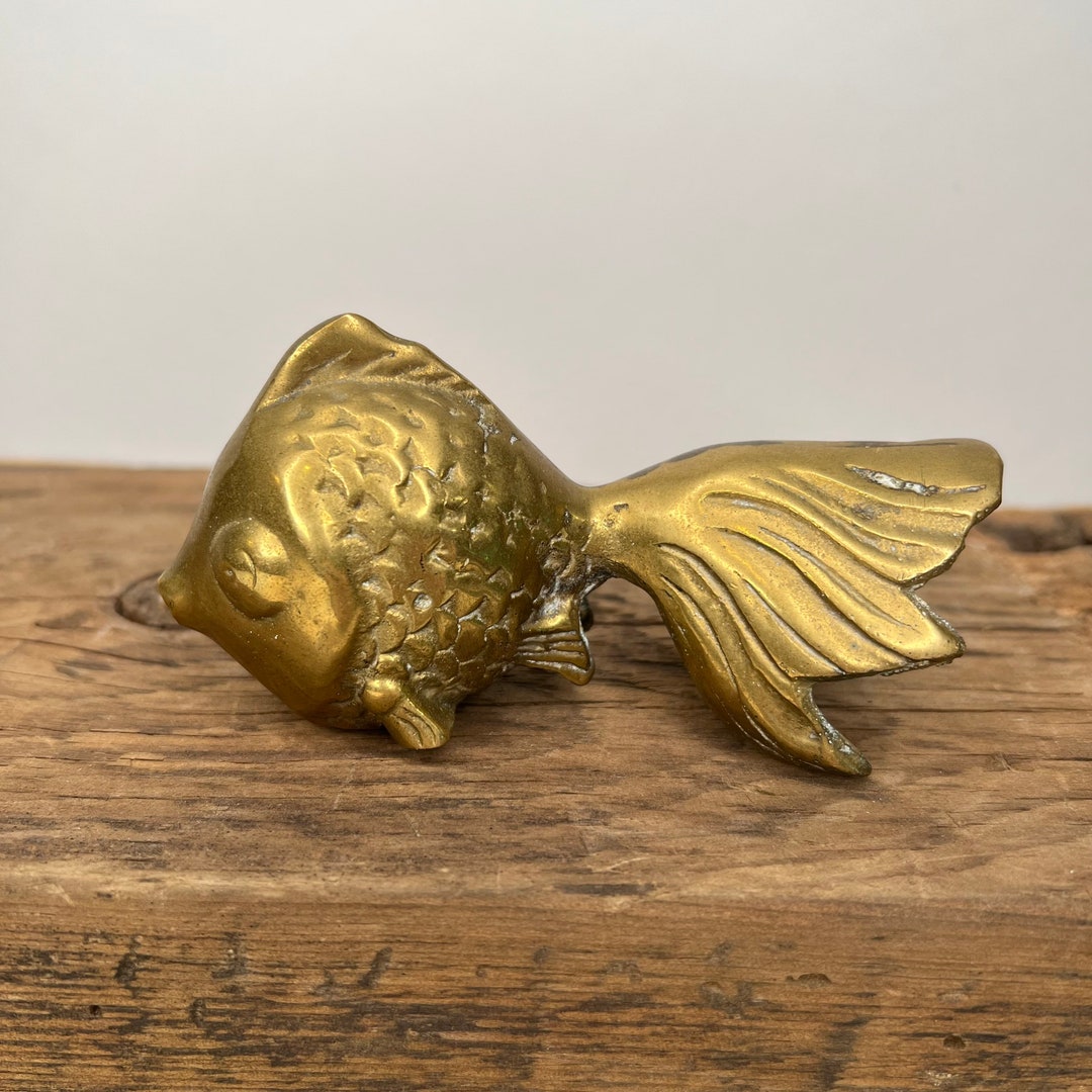 Vintage Brass Fancy Fantail Goldfish, Nautical Decor, Fish Decor, Brass