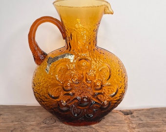 Vintage Wayne Husted for Stelvia Amber Pitcher, Italian Empoli Amber Glass Vase, Art Glass