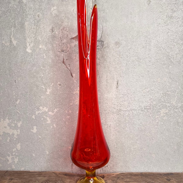 Vintage Amberina Le Smith Pedestal Smoothie Swung Vase 21” Mcm Vase, Amberina Vase, Amberina Glass, Mid Century Decor