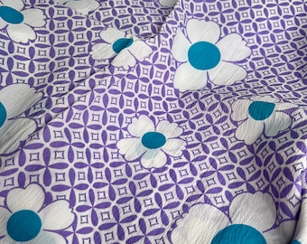 Vintage Acadia Company Inc Flower Fabric, Purple, Blue & White Fabric, Flower Power