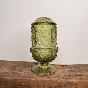 Vintage Fenton Cut and Block Green Fairy Lamp, Candle Holder, Green Glass