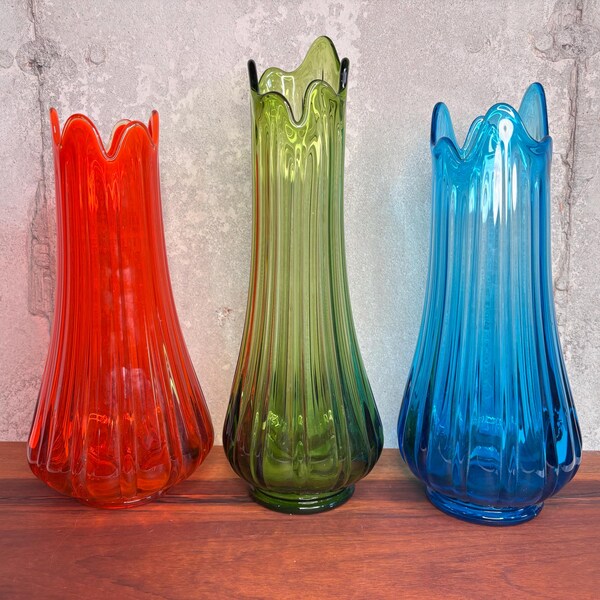 Pick-a-piece Le Smith Ribbed Swung Vase, Pink Glass, Mcm Decor, Blue Swung, Green Swung, Amberina Swung