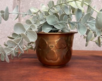 Vintage Brass Heart Flower Pot, Small Boho Planter, Brass Decor