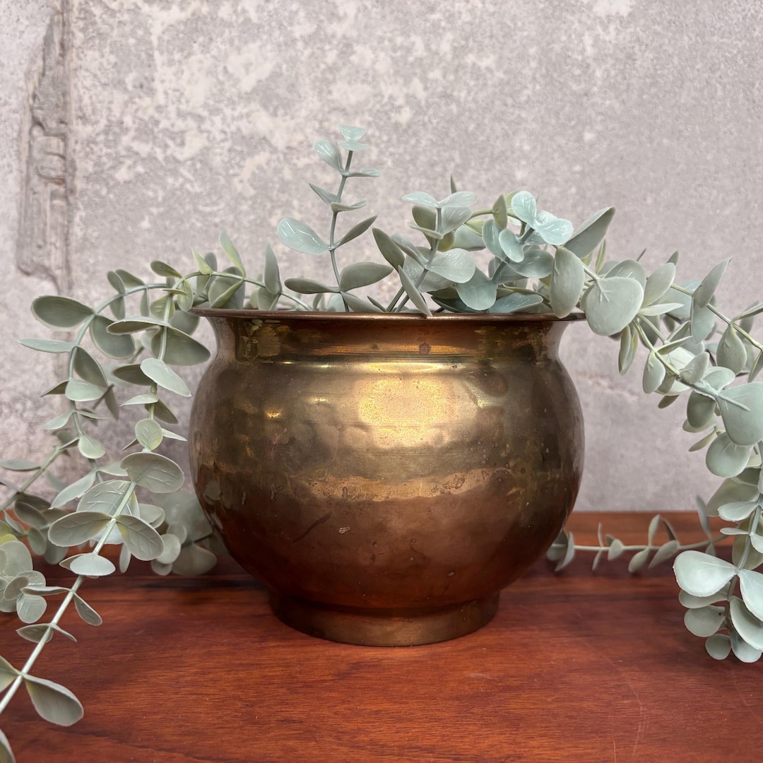 Vintage Large Brass Hammered Flower Pot, Boho Decor, Indoor Garden — free download