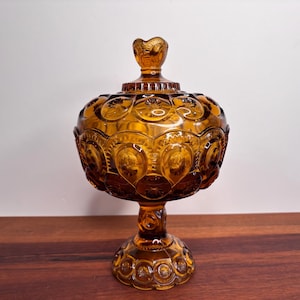 Vintage Le Smith Amber Moon and Stars Candy Dish: MCM Glass