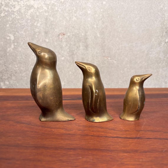 Vintage Brass Penguin Set, Christmas Decor, Brass Decor, Bird Decor, Paperweight