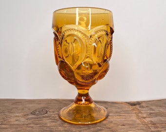 Vintage Moon and Stars Amber Goblet, Single Drinking Glass, Vintage Barware, Amber Glass, Wine Glasses
