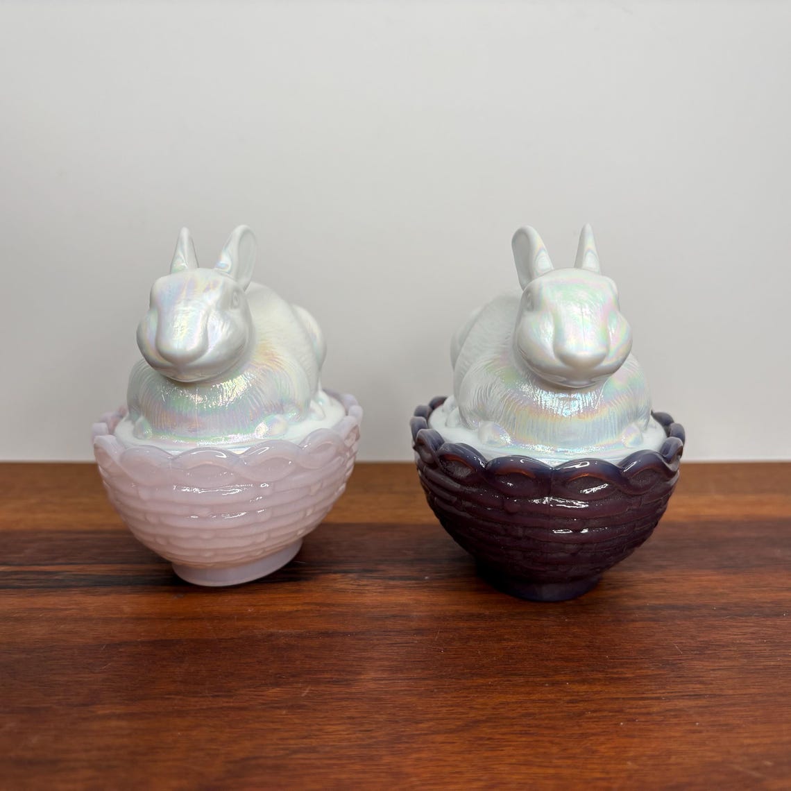 Mosser Carnival Glass Bunny on Basket, Kitchen Decor, Glass Bunny on ...