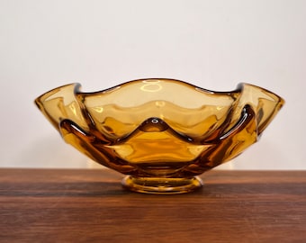 Viking Amber Compote/Fruit Bowl, Mcm Glass, Vintage Glass, Mid Century, Amber Glass, Viking Glass