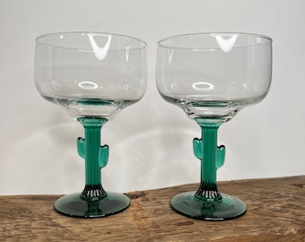 Set of Vintage Libbey Cactus Margarita Glasses, Cactus, Green Glasses, Tropical Drinking Glasses
