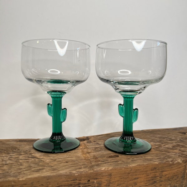 Set of Vintage Libbey Cactus Margarita Glasses, Cactus, Green Glasses, Tropical Drinking Glasses