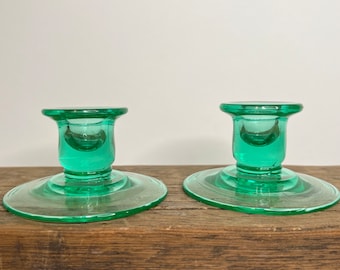 Vintage Blue/Green Candlesticks, Set of 2, Table Decor, Candle Stick Holders
