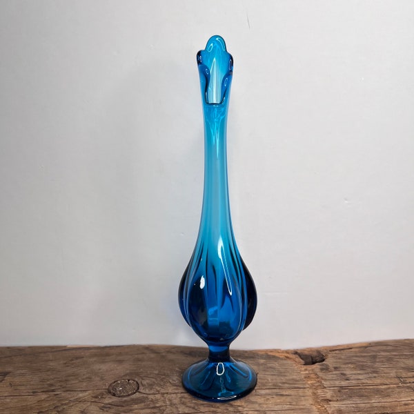 Vintage Blue Viking Six Petal Vase 10.5” Mcm Vase, Blue Vase, Blue Glass, Mid Century Decor