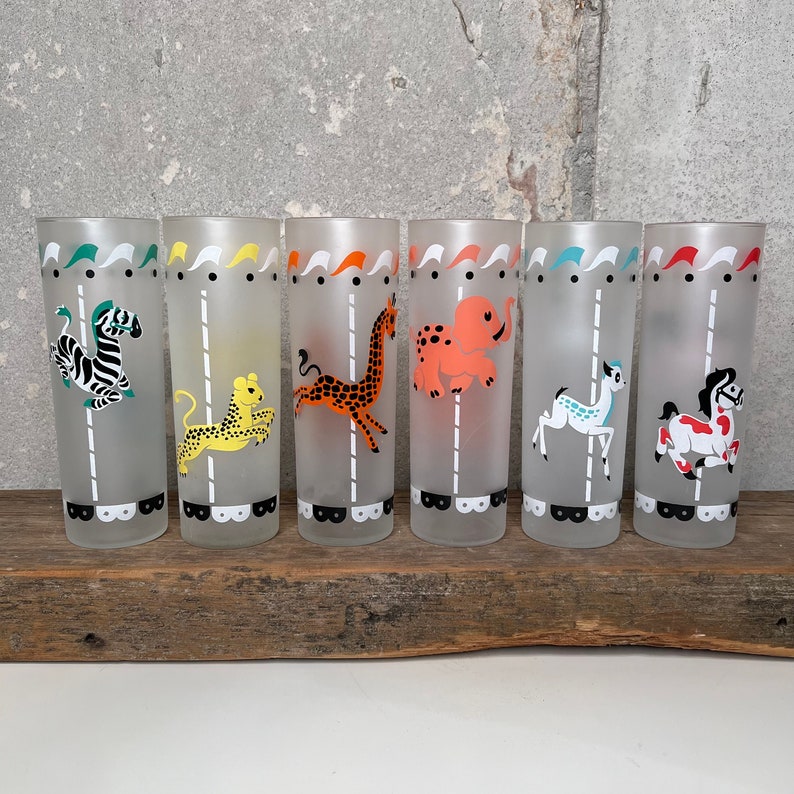Vintage Libbey Carousel Tom Collins Iced Tea Glasses Zoo Etsy
