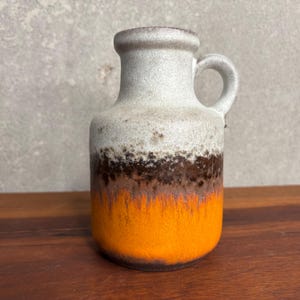 Vintage West German Pottery Vase 414 - 16, Brown and Orange Pottery, German Pottery Jug, Pottery Flower Vase