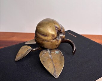 Vintage Brass Apple Trinket Dish, Bronze Ashtray Decor, Coffee Table Decor