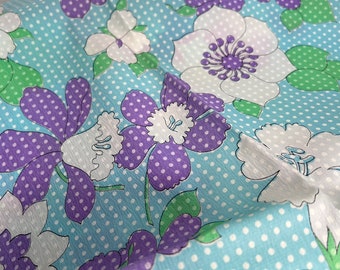 Vintage Acadia Company Inc Polkadot Flower Fabric, Purple, Blue & White Fabric