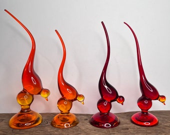 Pick-a-piece Viking Epic Long Tail Glass Birds, Viking Persimmon Glass, Viking Amberina Glass, Art Glass Animals, Mid Century Modern Glass
