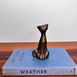 Vintage Brass Mini Sitting Cat Statue - 3&quot; Animal Figurine