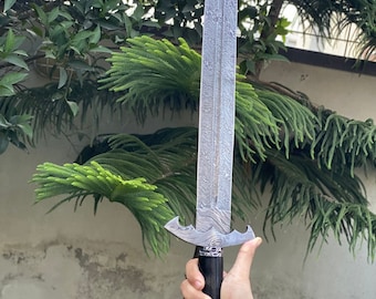 Damascus Sword , Damascus Dagger / Sword , Hand Made Damascus Sword With Leather Scabbard