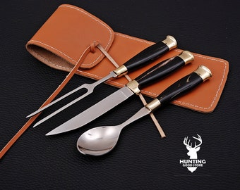 Dinner Set , Medieval Cutlery Set , Medieval Kitchen , Dining Appliances , Larp Reenactment , Leather Case