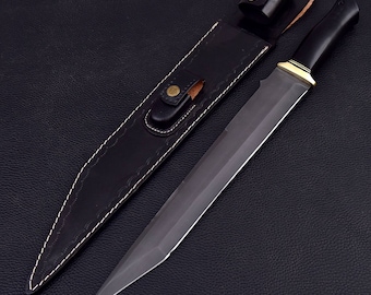 Custom Bowie Knife, Hand Made Machete , Survival Machete , Camping Machete , Bush Craft Machete , Machete with Leather Scabbard