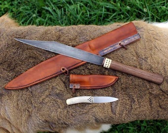 Viking Age Knife & Seax Set With Leather Cover