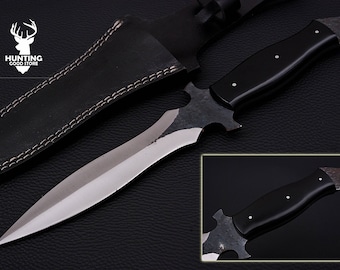 Custom Hand Made Carbon Steel Double Edged Dagger With Leather Sheath