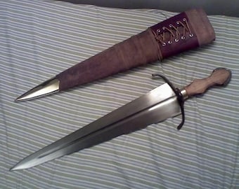 Hand Made D2 Cinquedea Dagger With Leather Scabbard
