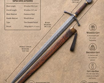 Hand Made Viking Odin Chosen Double Hand Sword With Scabbard