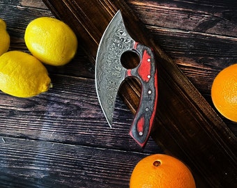 Damascus Ullu Knife , Custom Hand Made Damascus Ullu Knife With Leather Sheath , A Special Gift for beloved ones