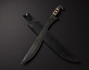 Damascus Sword , Falcata Sword , Hand Made Damascus Sword With Leather Sheath