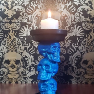 Blue Skull Votive Candle Holder