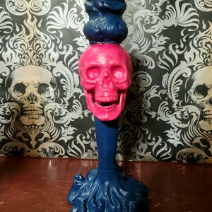 Taper Pink and Blue Skull Candle Holder
