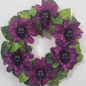 Purple Daisy Skull Wreath