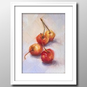Cherries still life original painting fine art oil painting fun art berries wall art kitchen decor berries