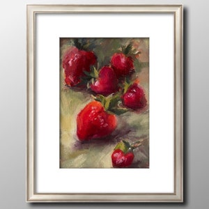 Strawberries still life original painting fine art oil painting fun art fruits wall art kitchen decor berries